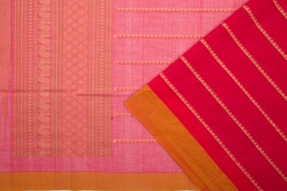 Kanchi Cotton Horizontal Lines Red Saree