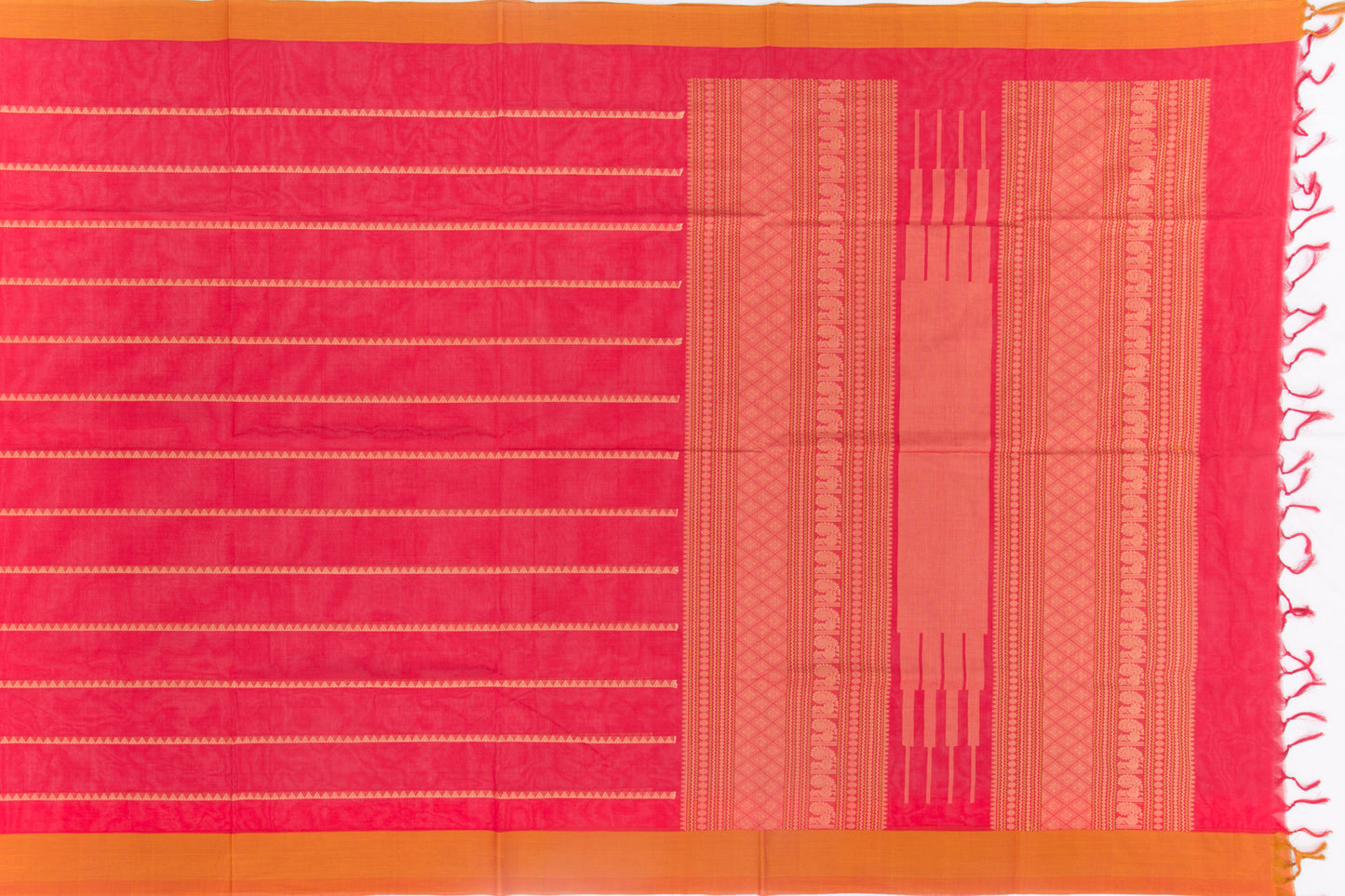 Kanchi Cotton Horizontal Lines Red Saree