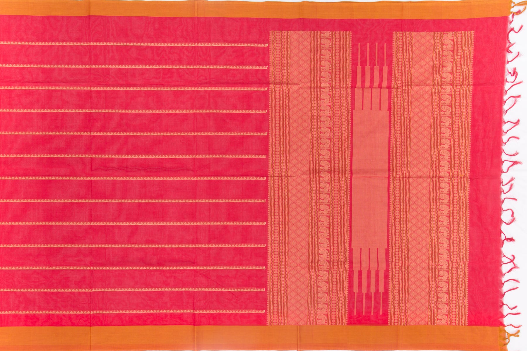 Kanchi Cotton Horizontal Lines Red Saree