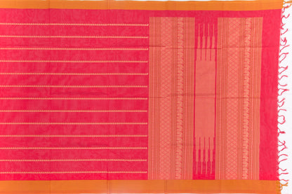 Kanchi Cotton Horizontal Lines Red Saree