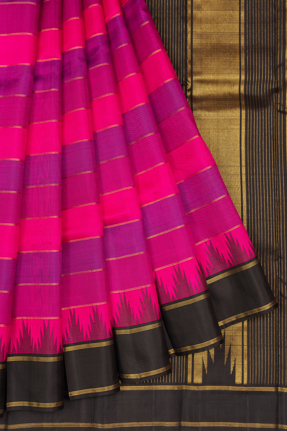 Kanchipuram Silk Horizontal Lines Pink Saree