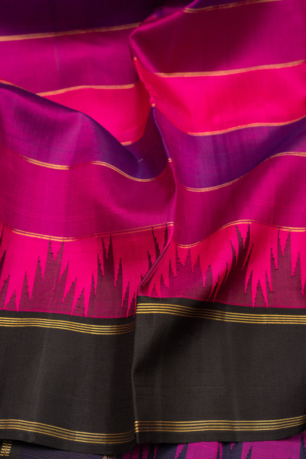 Kanchipuram Silk Horizontal Lines Pink Saree
