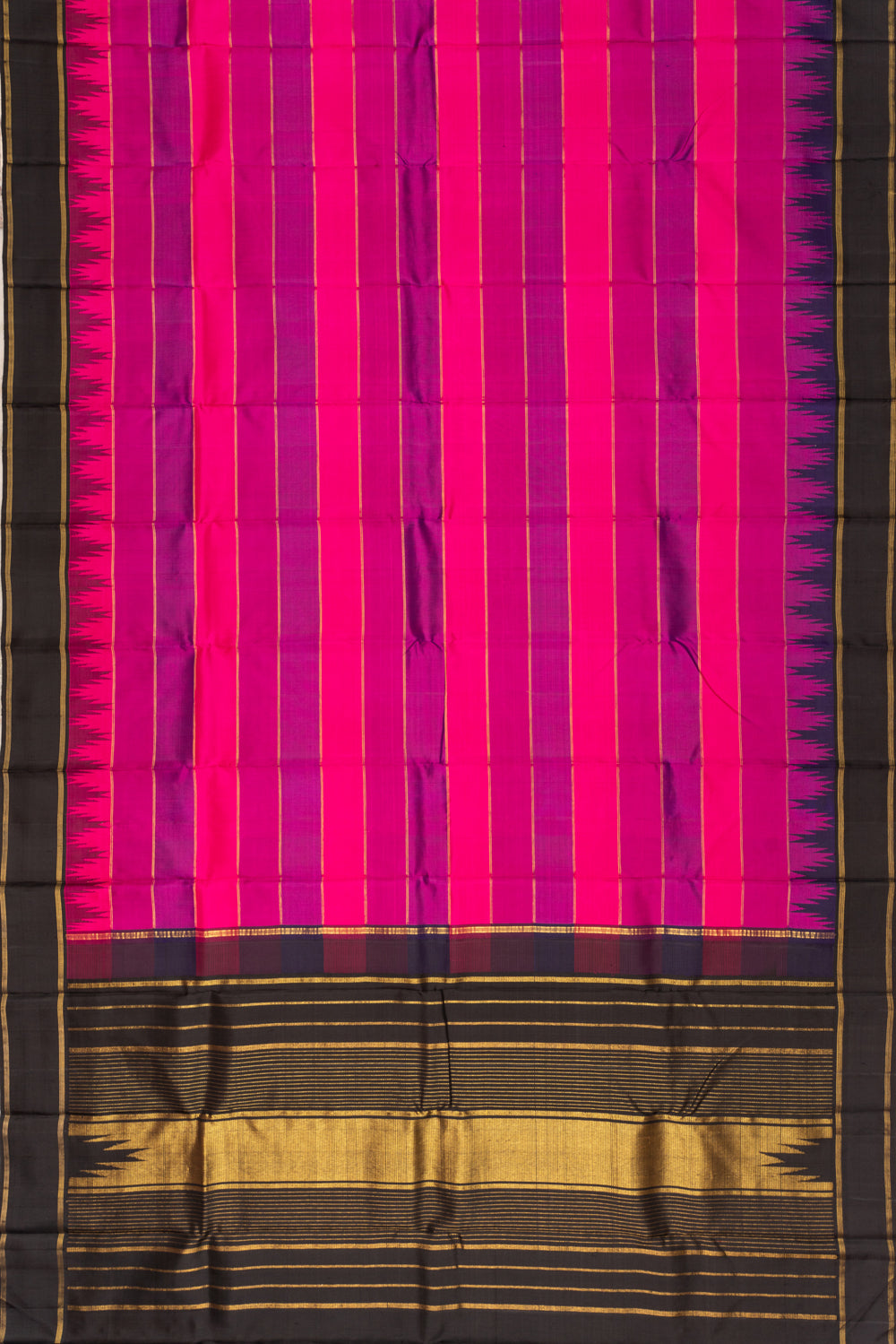Kanchipuram Silk Horizontal Lines Pink Saree