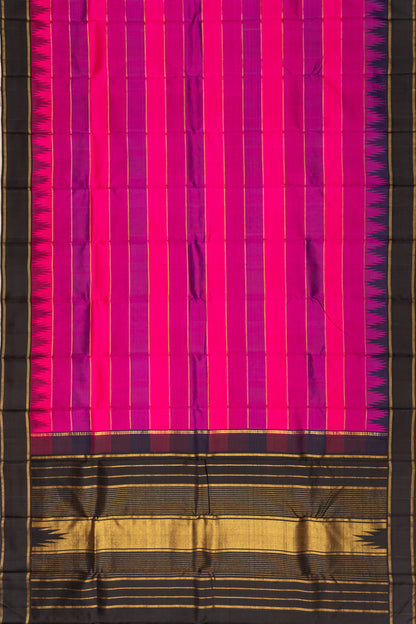 Kanchipuram Silk Horizontal Lines Pink Saree