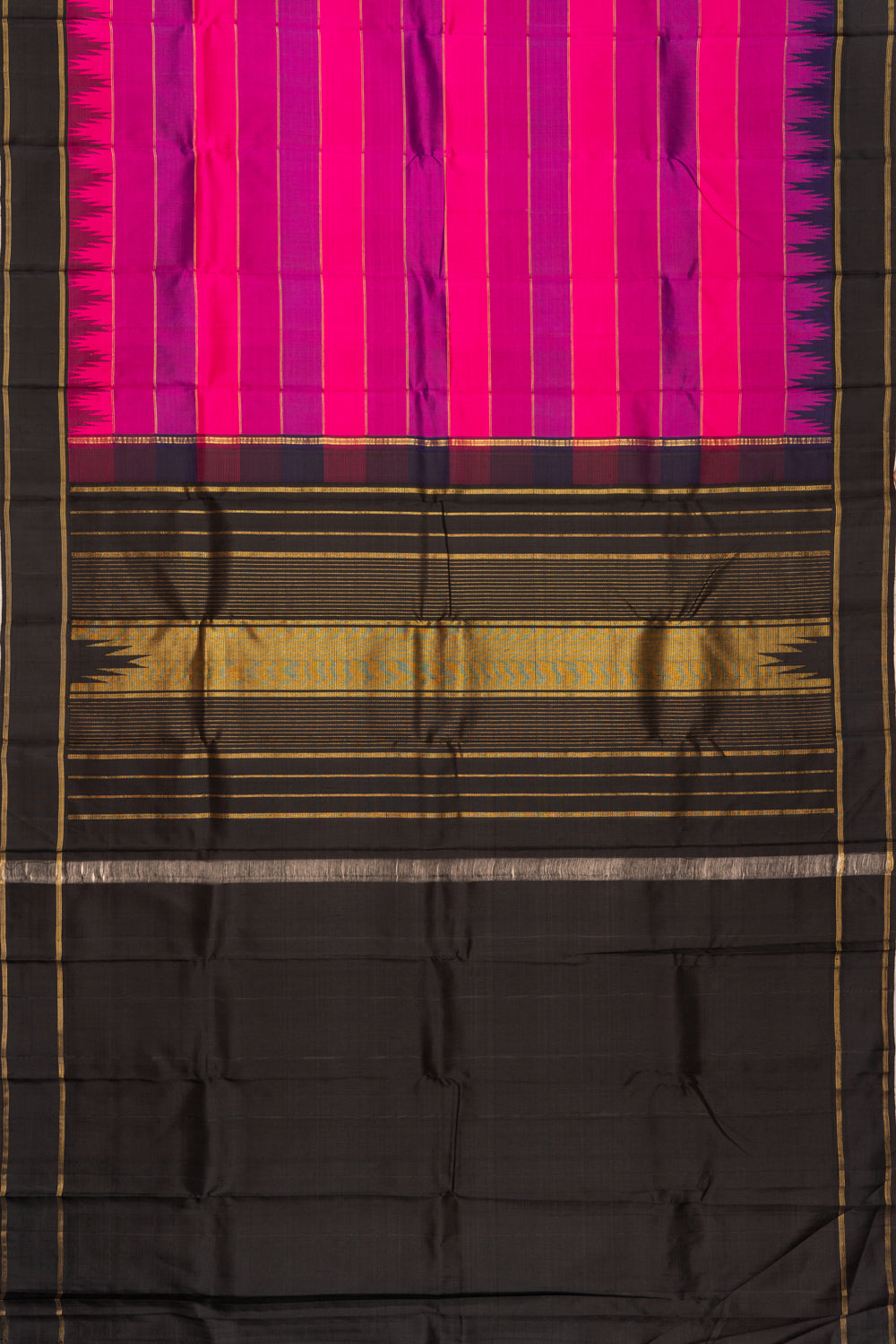 Kanchipuram Silk Horizontal Lines Pink Saree