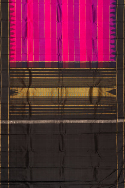 Kanchipuram Silk Horizontal Lines Pink Saree