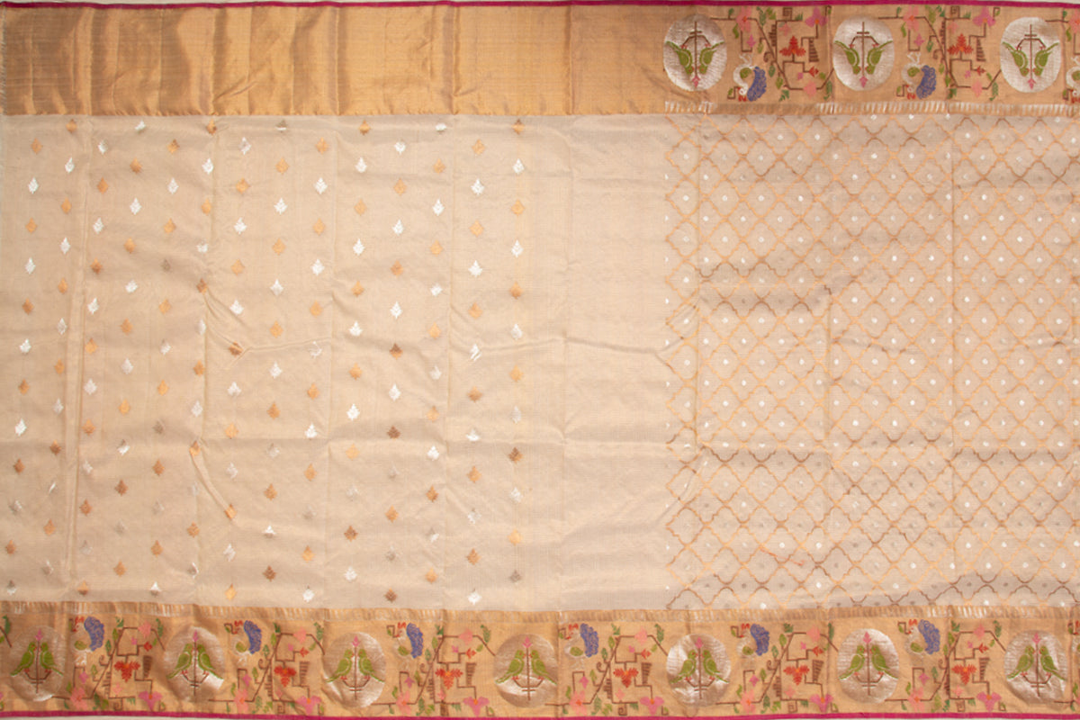 Kota Silk Tissue Brocade Cream Saree