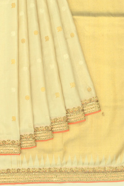 Kanchipuram Silk Tissue Butta Cream Saree With Zardosi Work