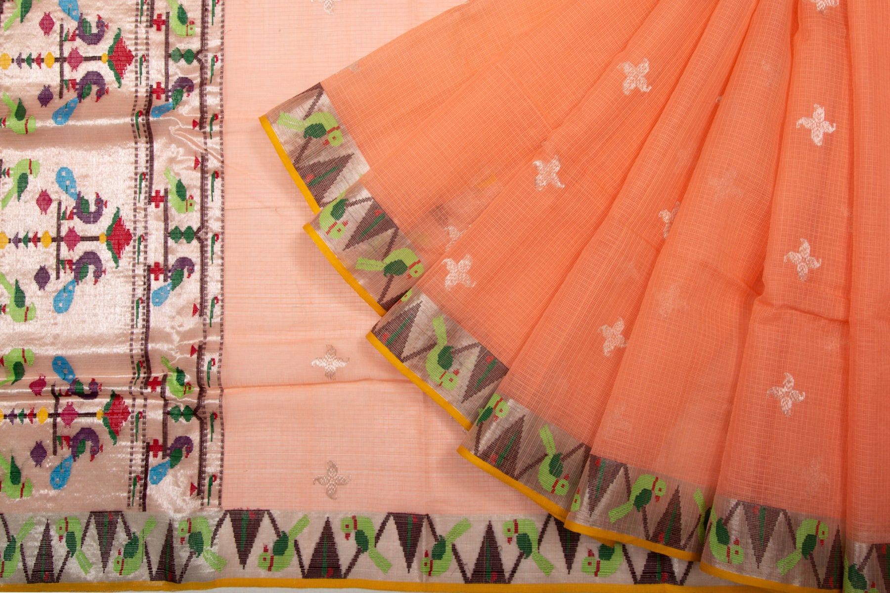 Kota Silk Butta Pastel Orange Saree