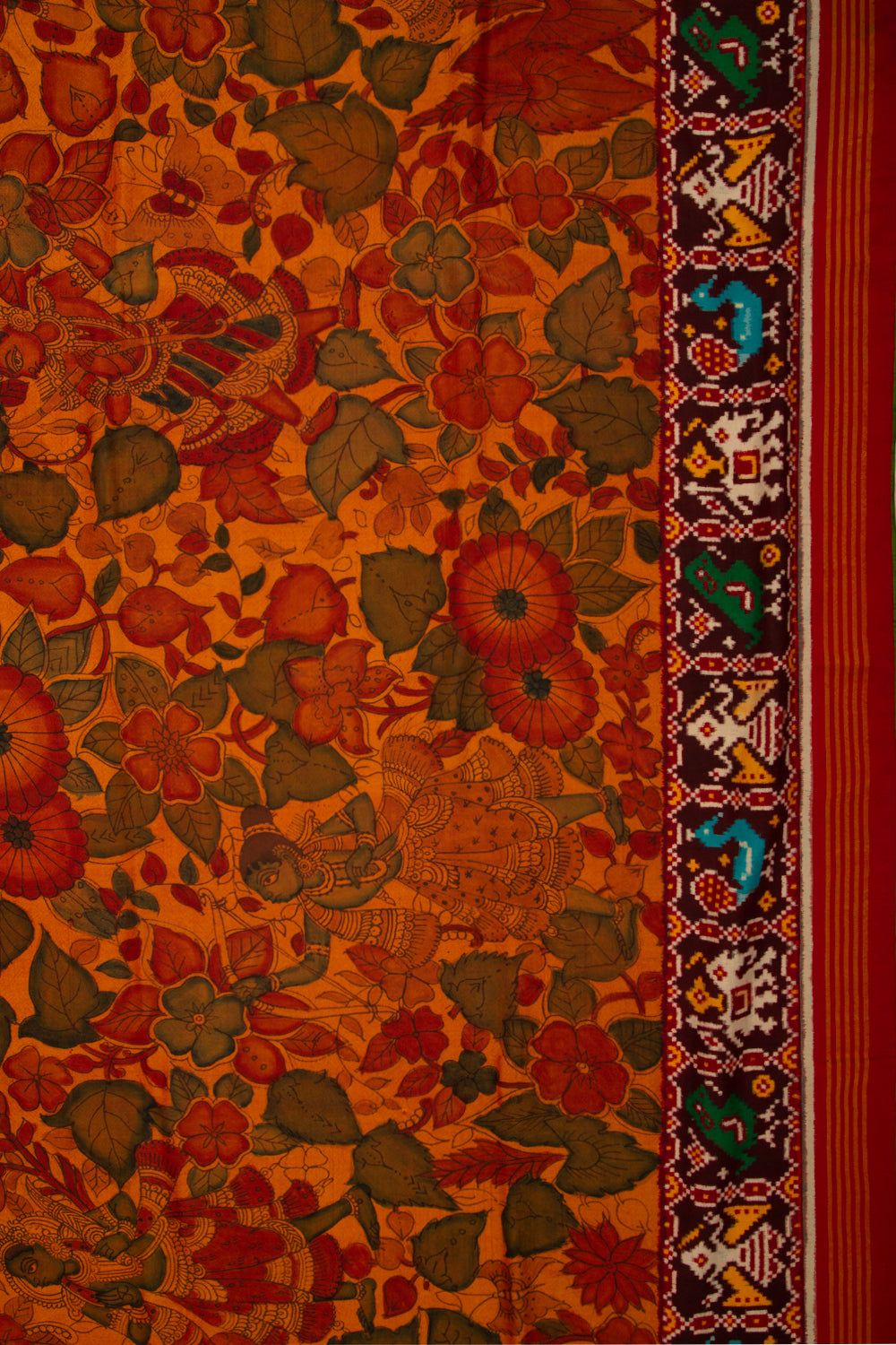 Patan Patola Silk Ikat Kalamkari Mustard Yellow Saree