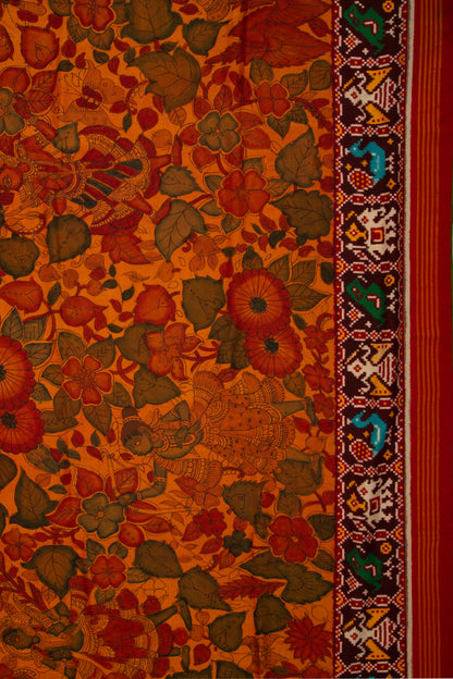 Patan Patola Silk Ikat Kalamkari Mustard Yellow Saree