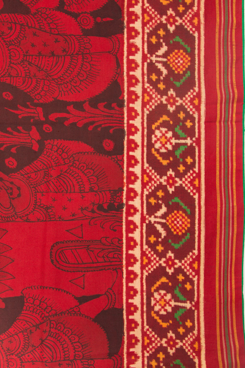 Patan Patola Silk Ikat Kalamkari Black And Red Saree-Not Allowed Online