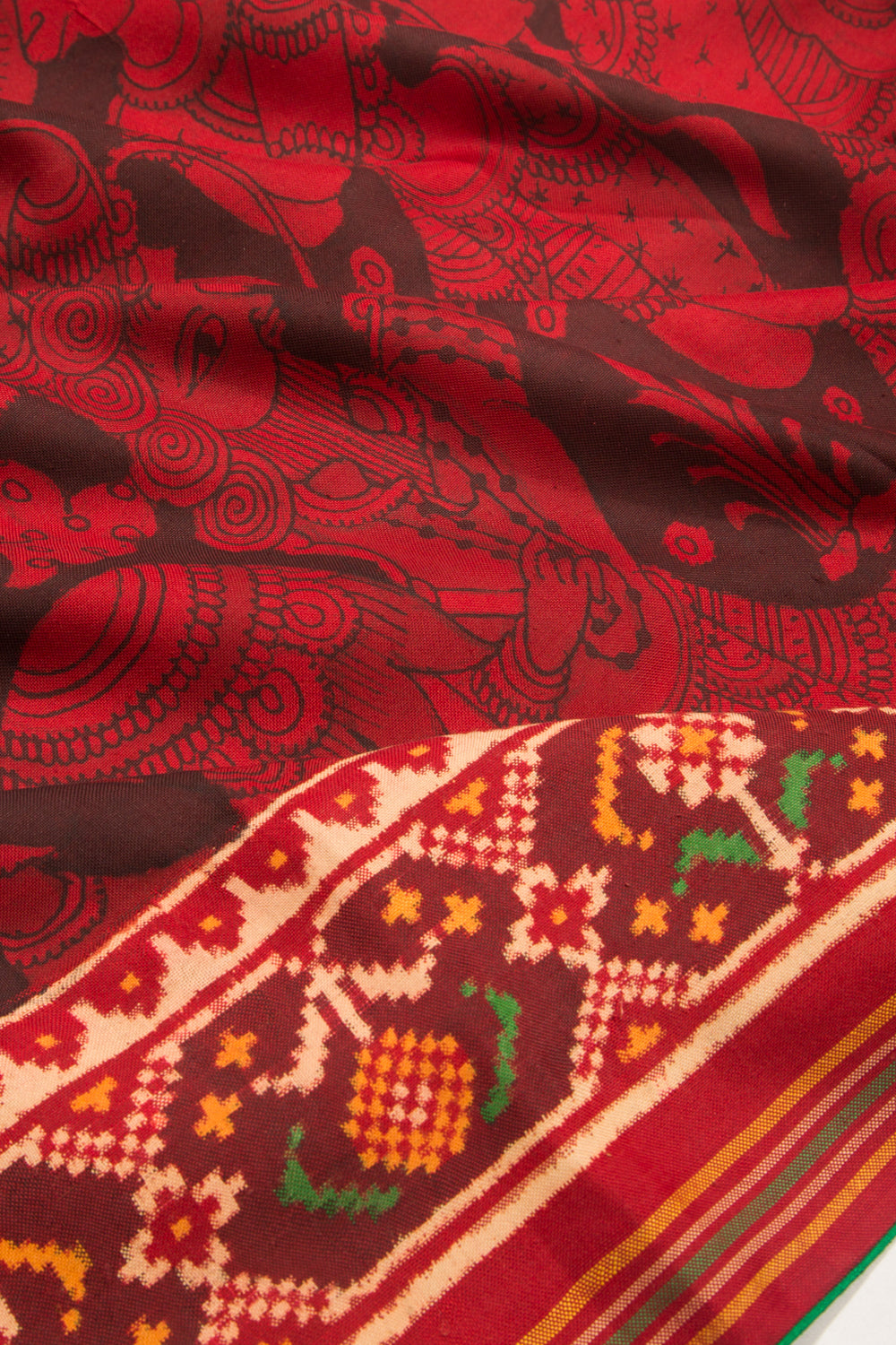 Patan Patola Silk Ikat Kalamkari Black And Red Saree-Not Allowed Online