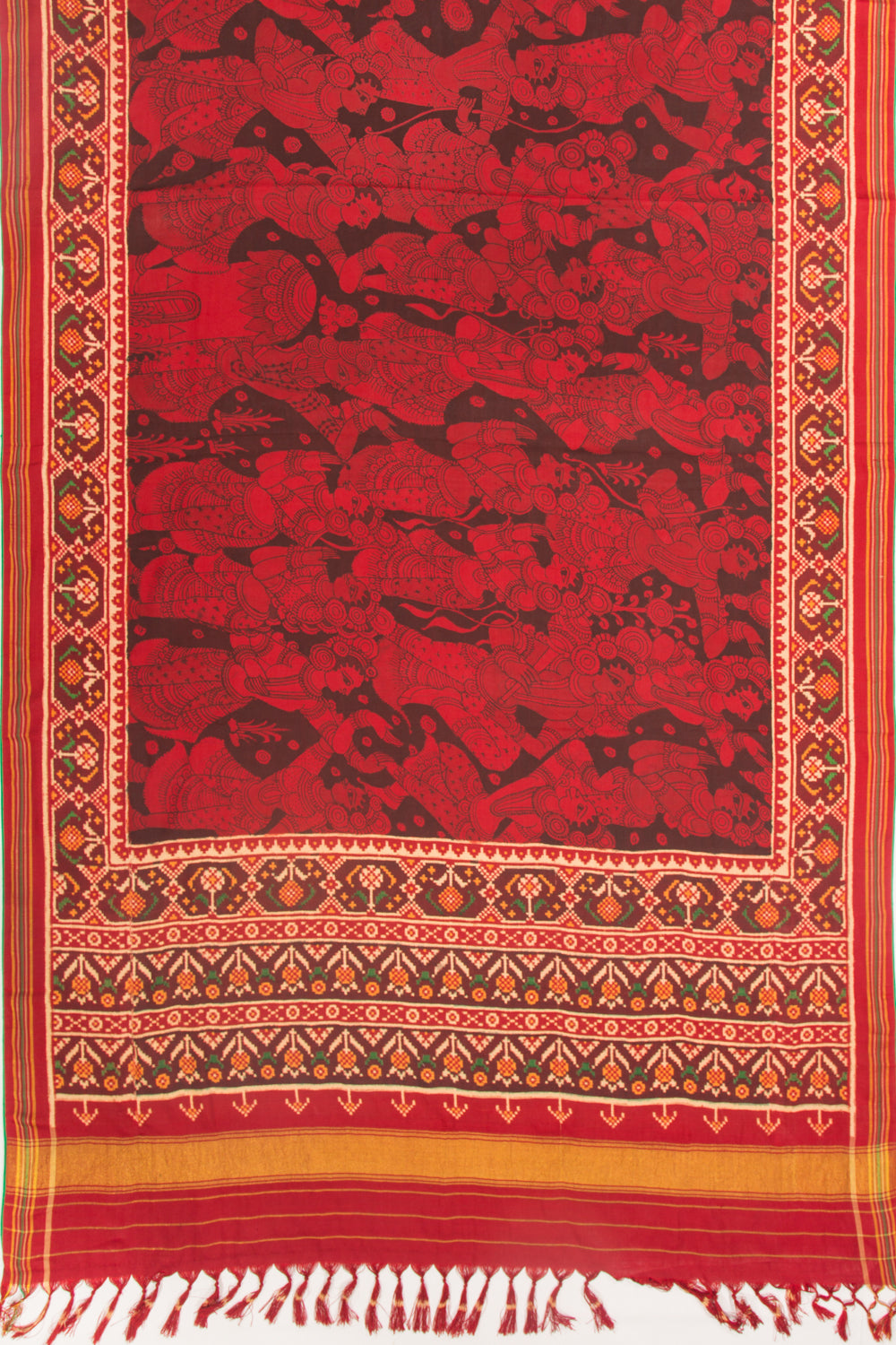 Patan Patola Silk Ikat Kalamkari Black And Red Saree