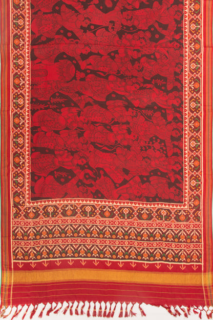 Patan Patola Silk Ikat Kalamkari Black And Red Saree-Not Allowed Online