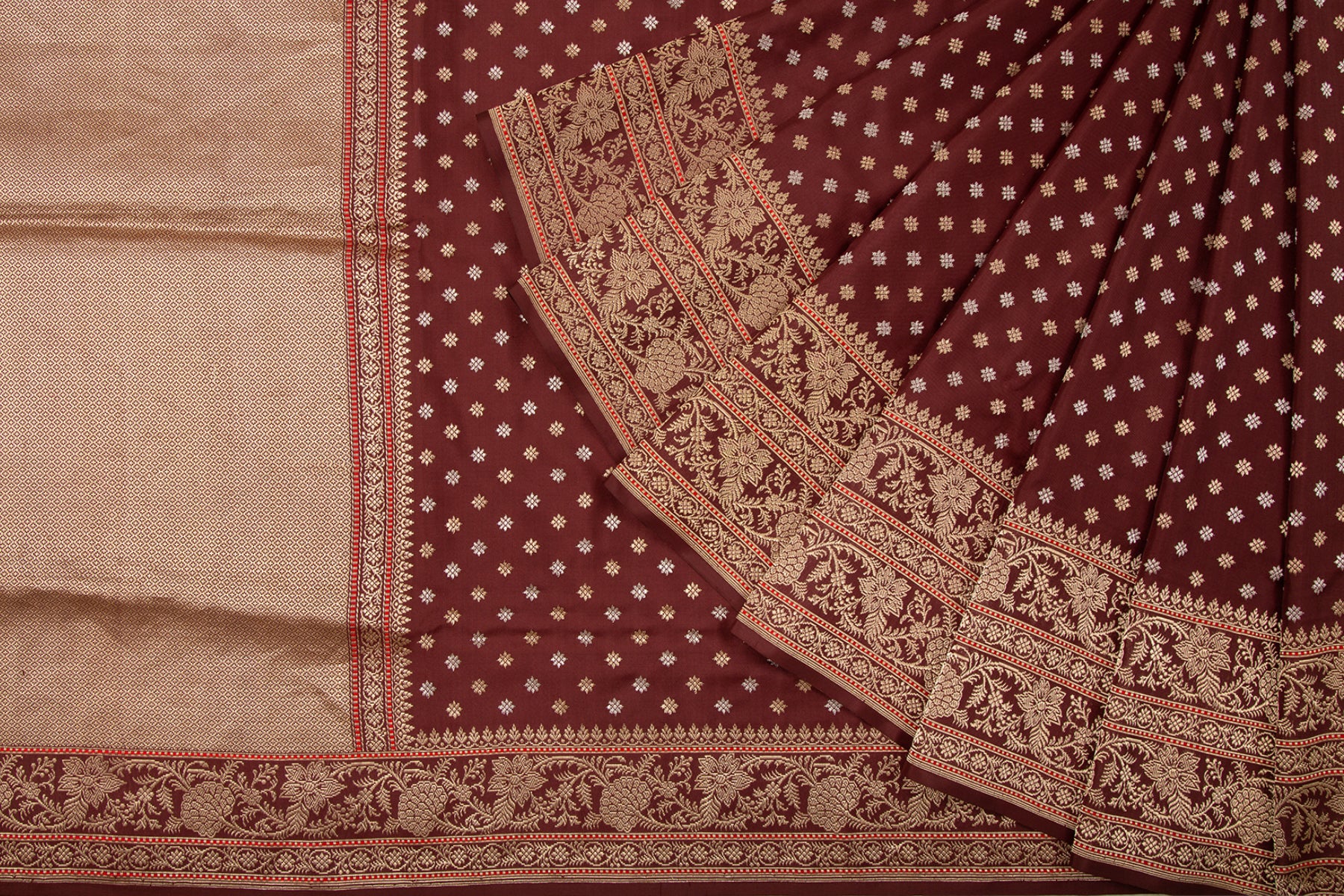 Banarasi Silk Kadwa Butta Brown Saree