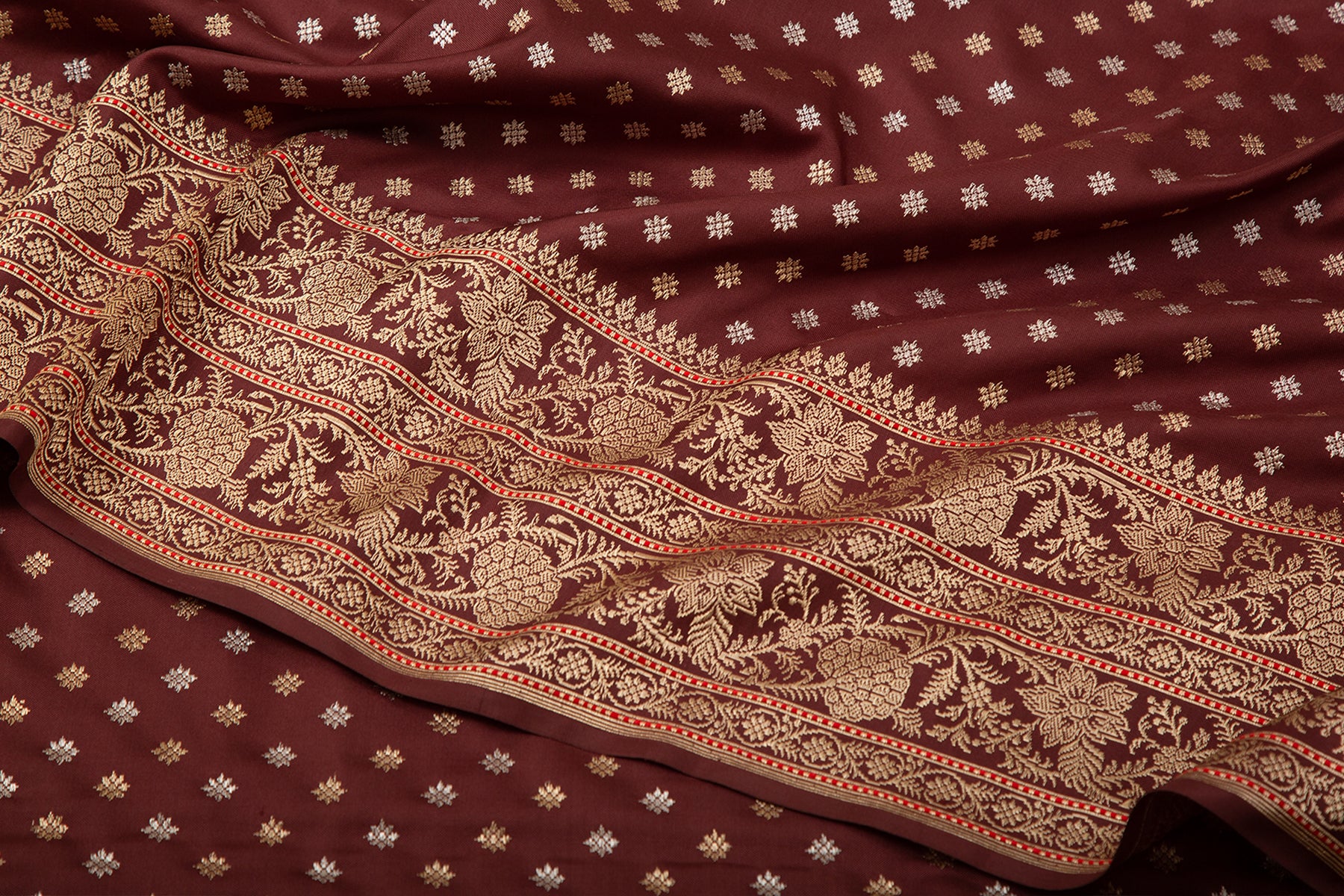 Banarasi Silk Kadwa Butta Brown Saree