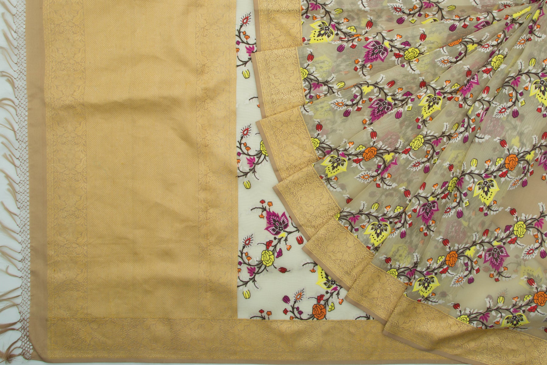 Banarasi Kora Organza Kadwa Jaal Yellow Saree