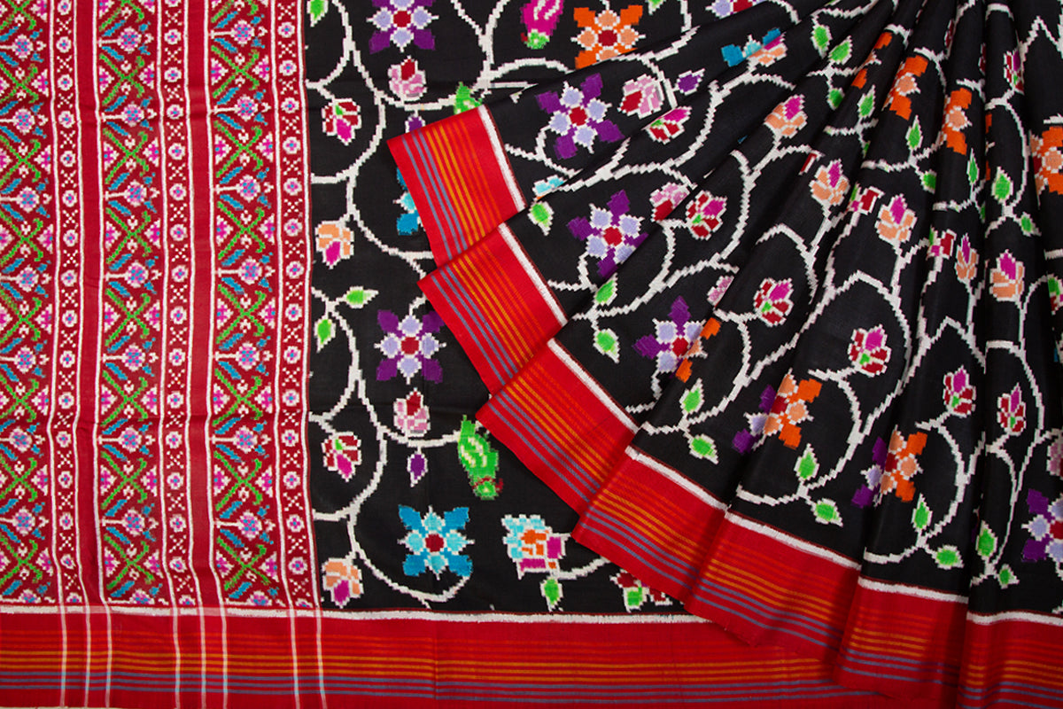 Patan Patola Silk Double Ikat Black Saree