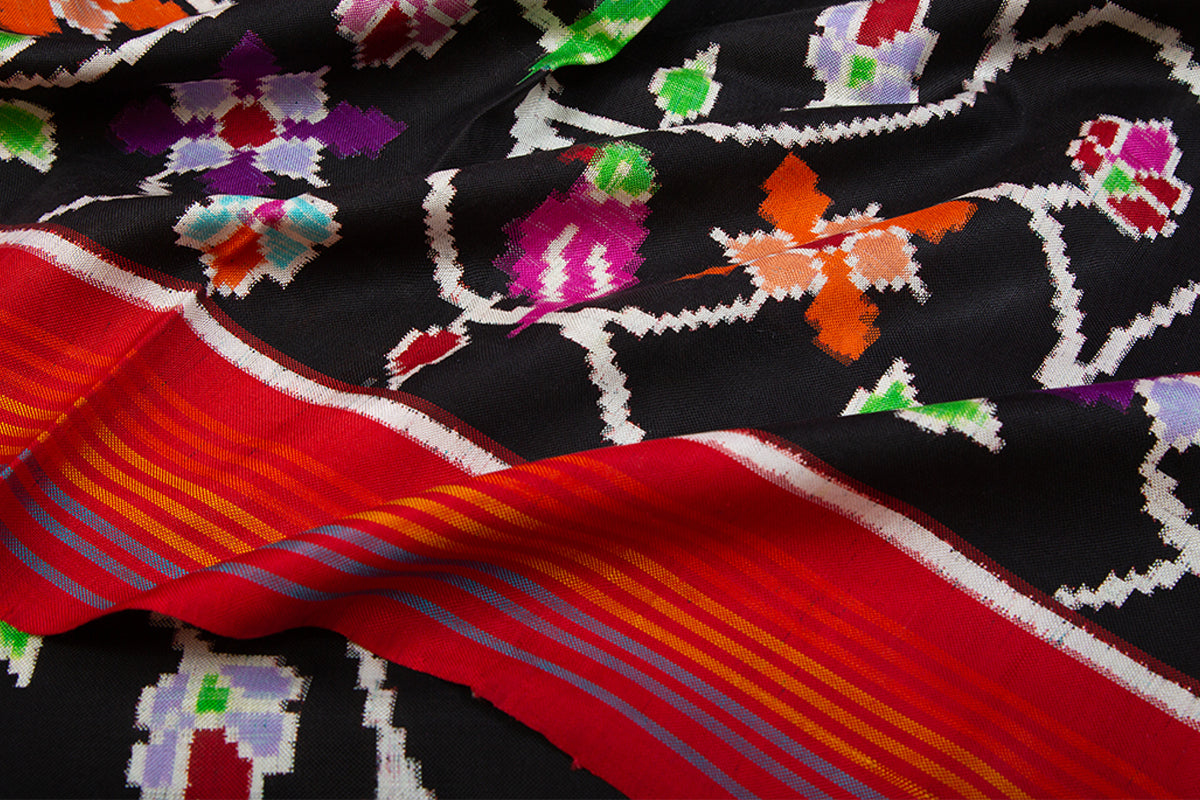 Patan Patola Silk Double Ikat Black Saree