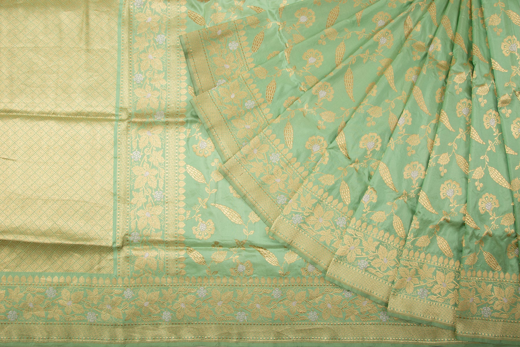 Banarasi Silk Kadwa Jaal Mint Green Saree