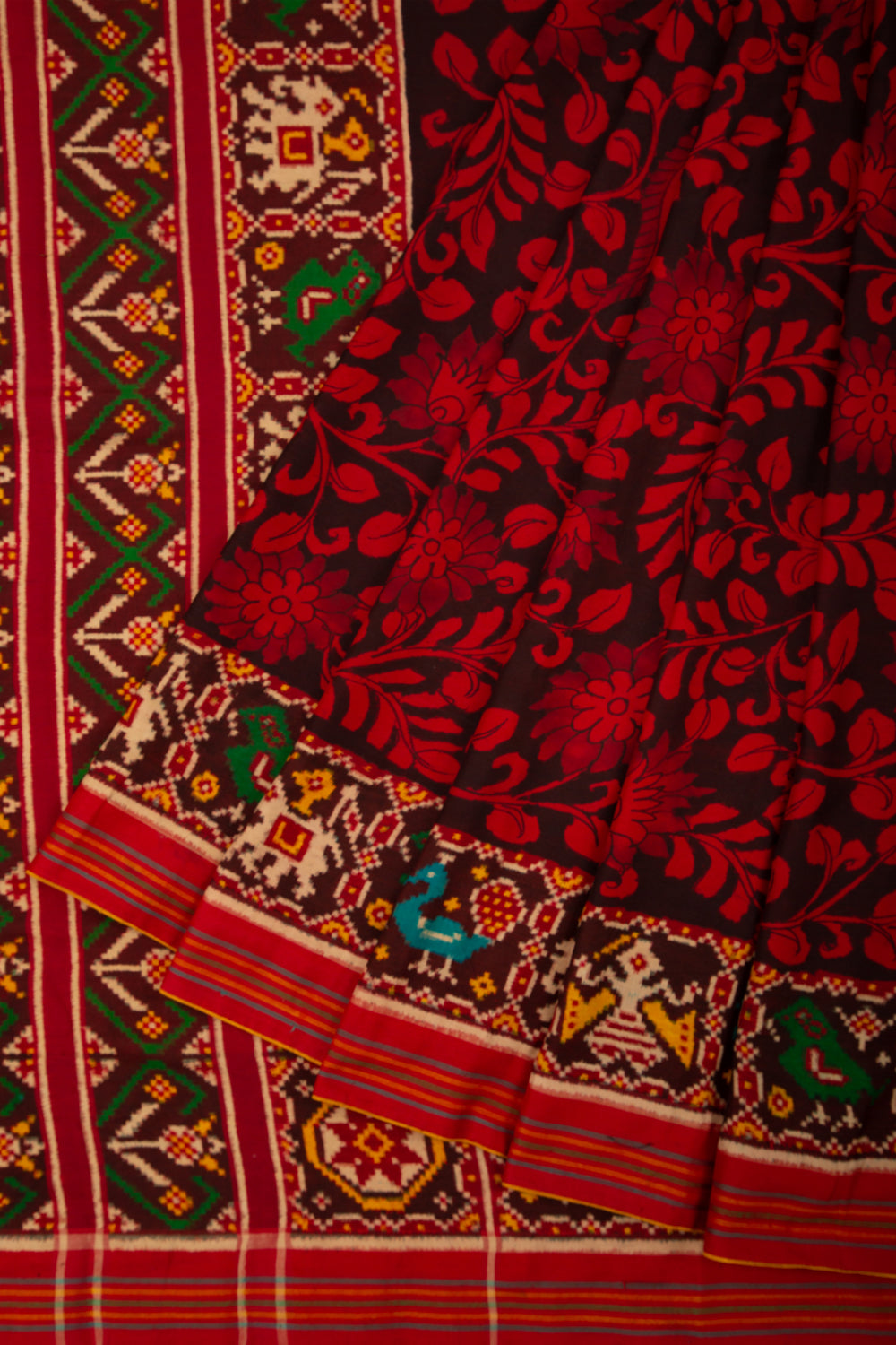 Patan Patola Silk Ikat Kalamkari Black Saree