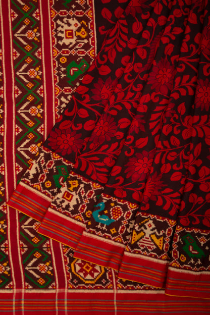 Patan Patola Silk Ikat Kalamkari Black Saree