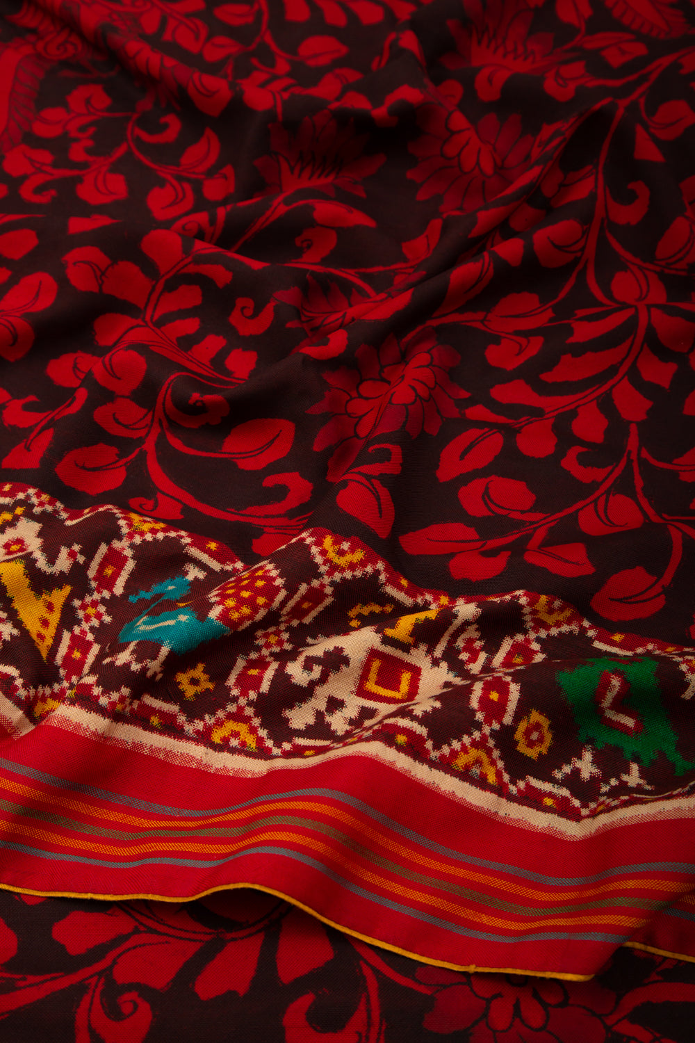 Patan Patola Silk Ikat Kalamkari Red Saree