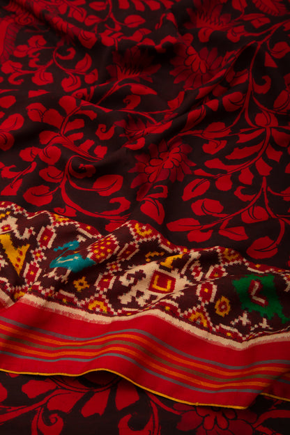Patan Patola Silk Ikat Kalamkari Red Saree