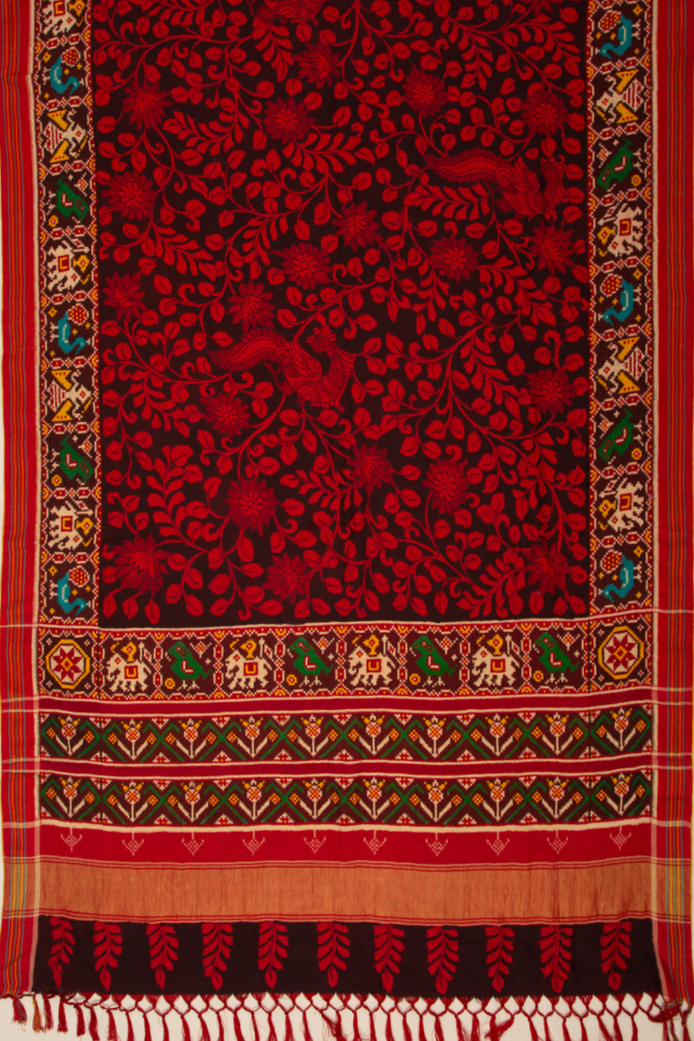 Patan Patola Silk Ikat Kalamkari Red Saree