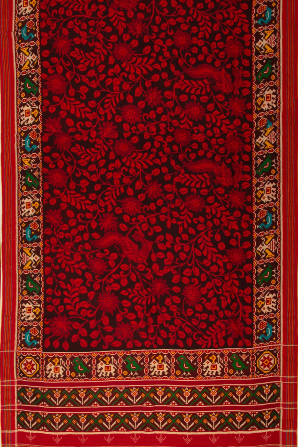 Patan Patola Silk Ikat Kalamkari Red Saree
