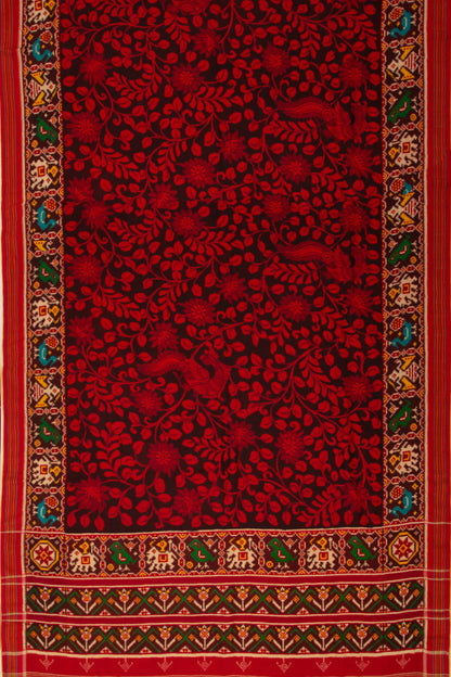 Patan Patola Silk Ikat Kalamkari Red Saree