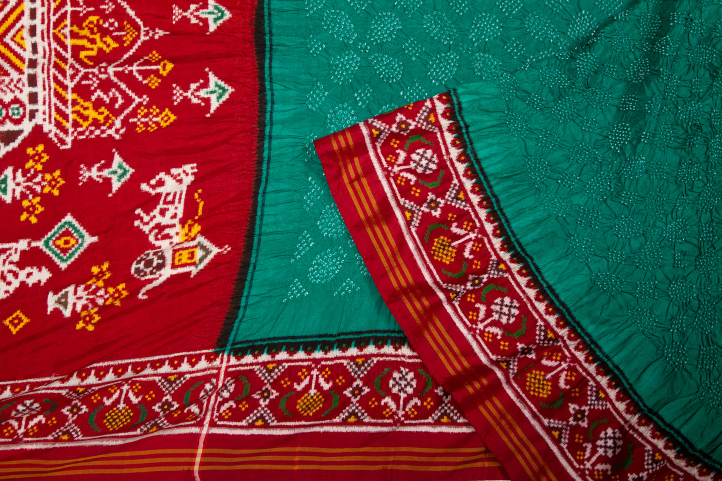 Patan Patola Silk Double Ikat Bandhani Sea Green Saree