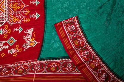 Patan Patola Silk Double Ikat Bandhani Sea Green Saree