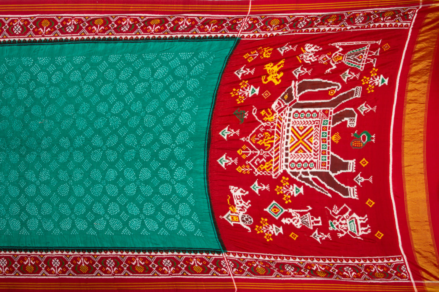 Patan Patola Silk Double Ikat Bandhani Sea Green Saree