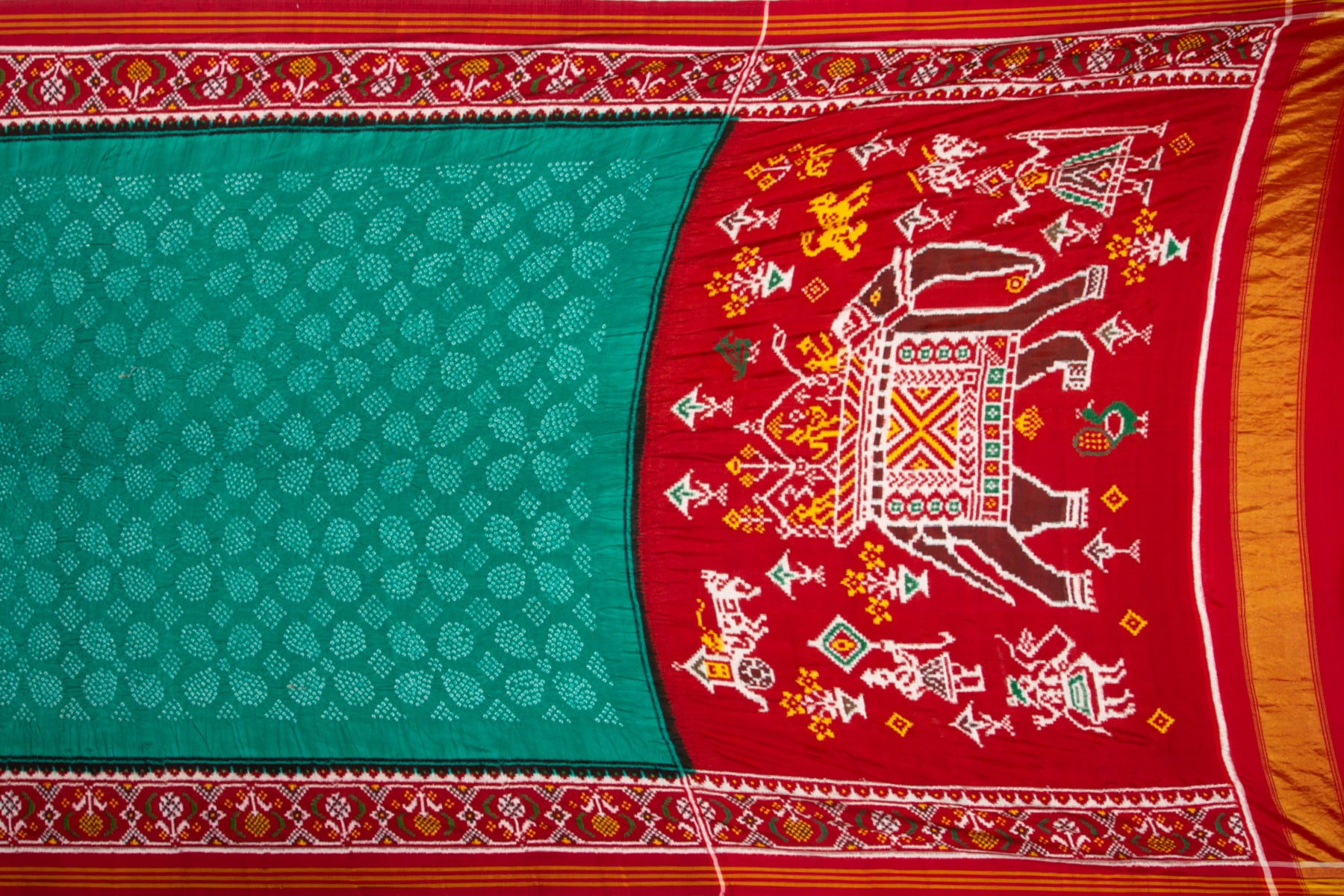 Patan Patola Silk Double Ikat Bandhani Sea Green Saree