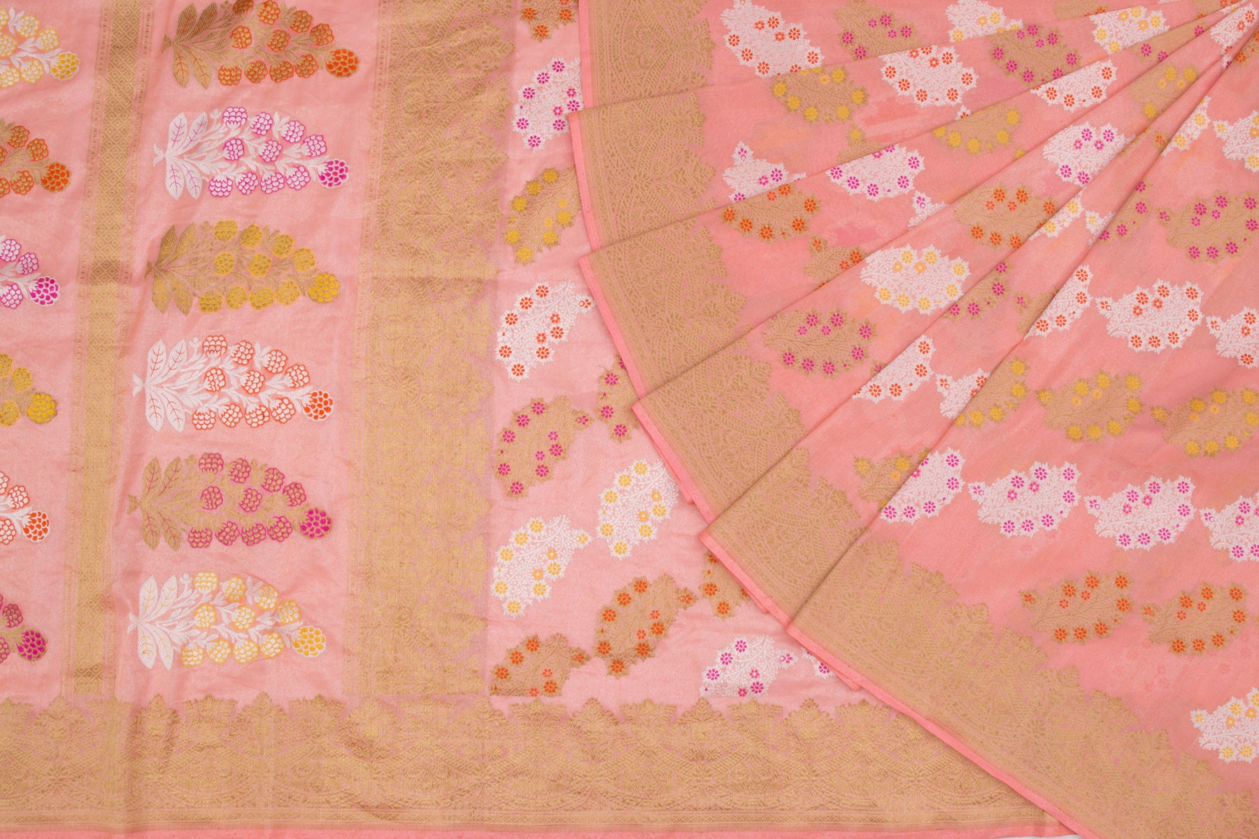 Banarasi Silk Kadwa Tissue And Jaal Pink Saree