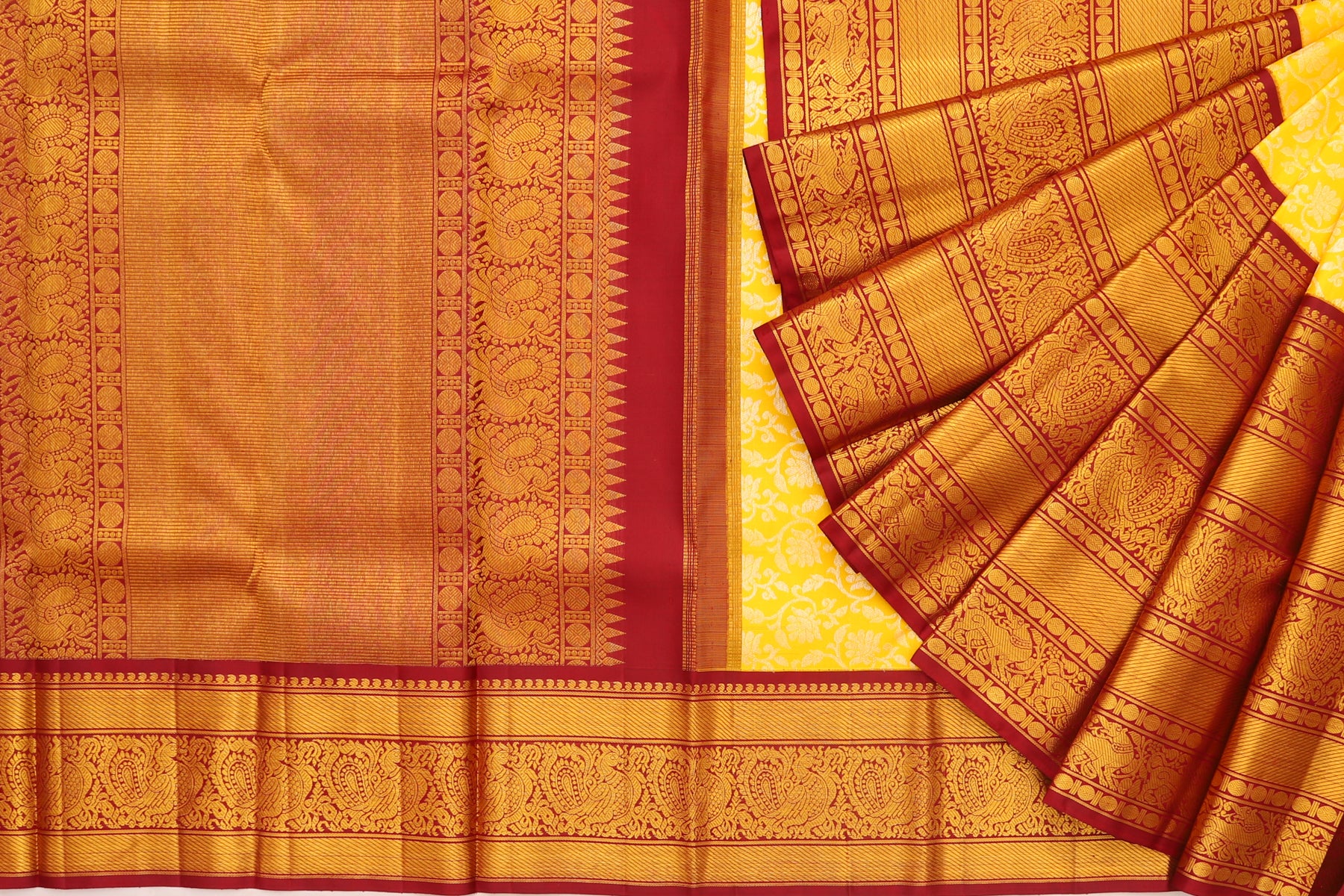 Kanchipuram Silk Brocade Yellow Saree