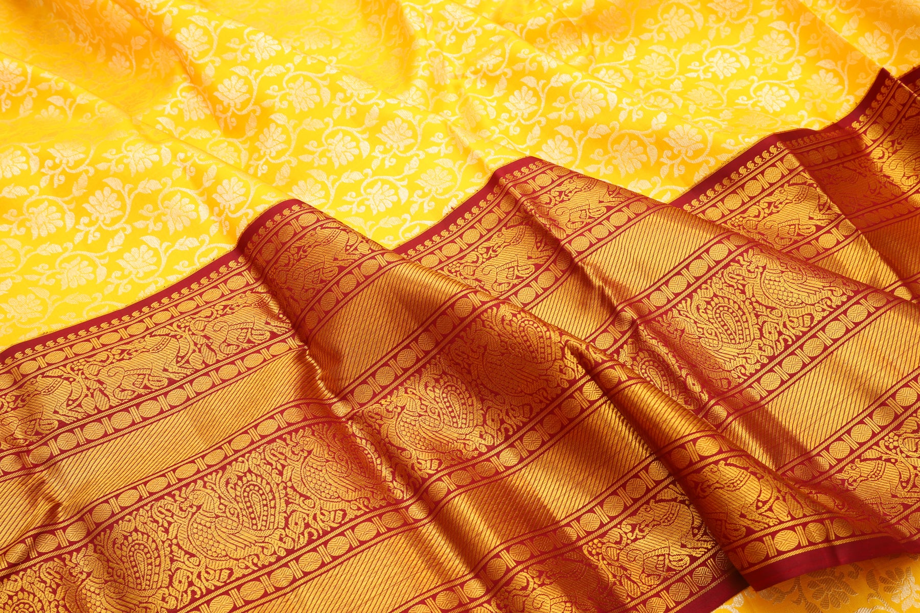 Kanchipuram Silk Brocade Yellow Saree