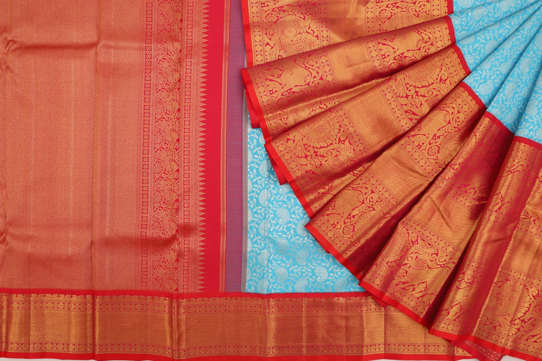 Kanchipuram Silk Brocade Sky Blue Saree