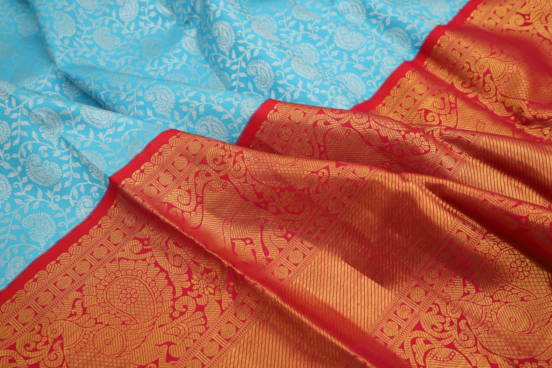 Kanchipuram Silk Brocade Sky Blue Saree