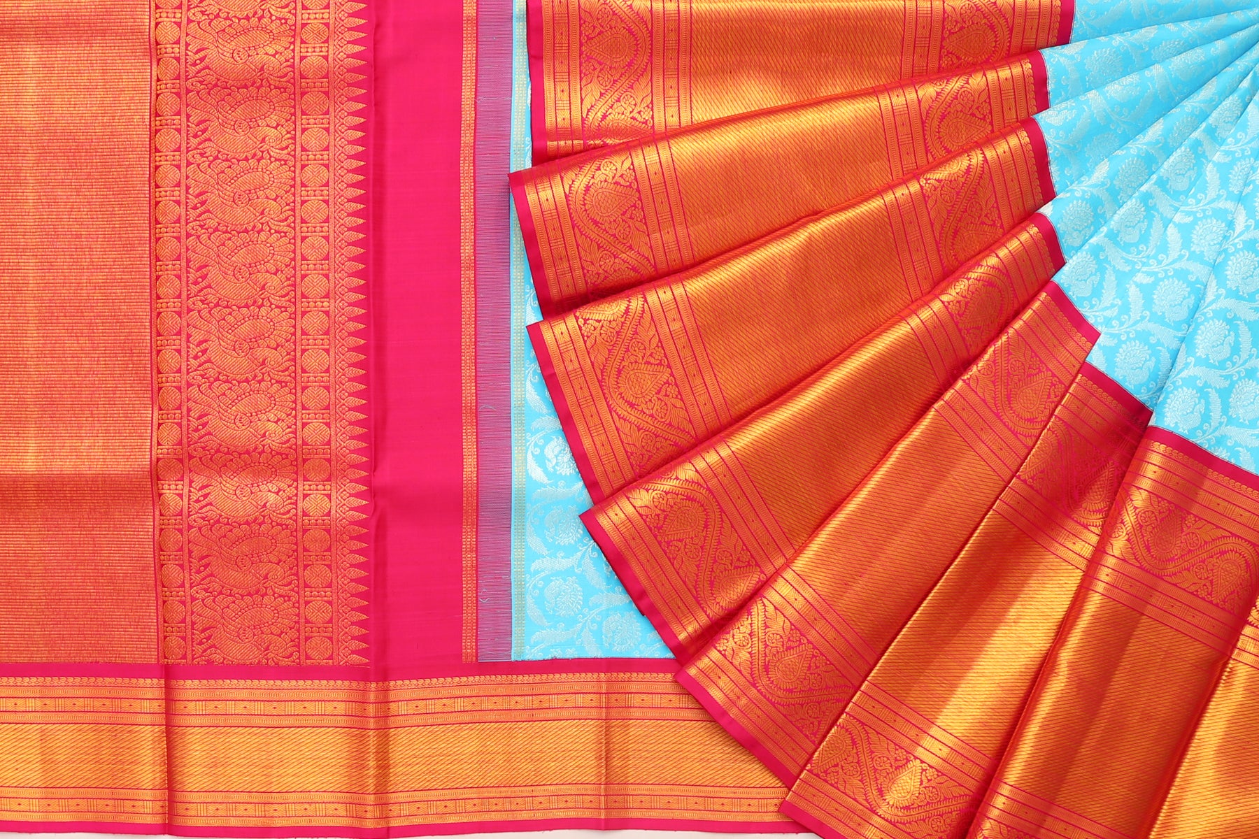 Kanchipuram Silk Brocade Sky Blue Saree