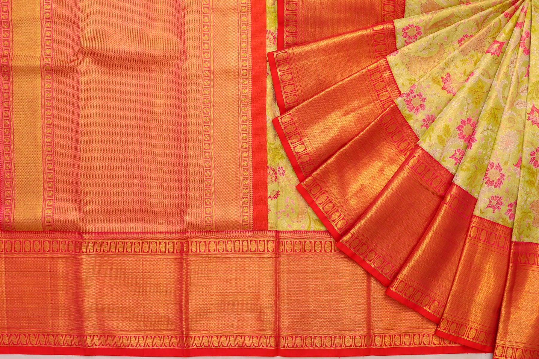 Kanchipuram Silk Tissue Brocade Green Saree