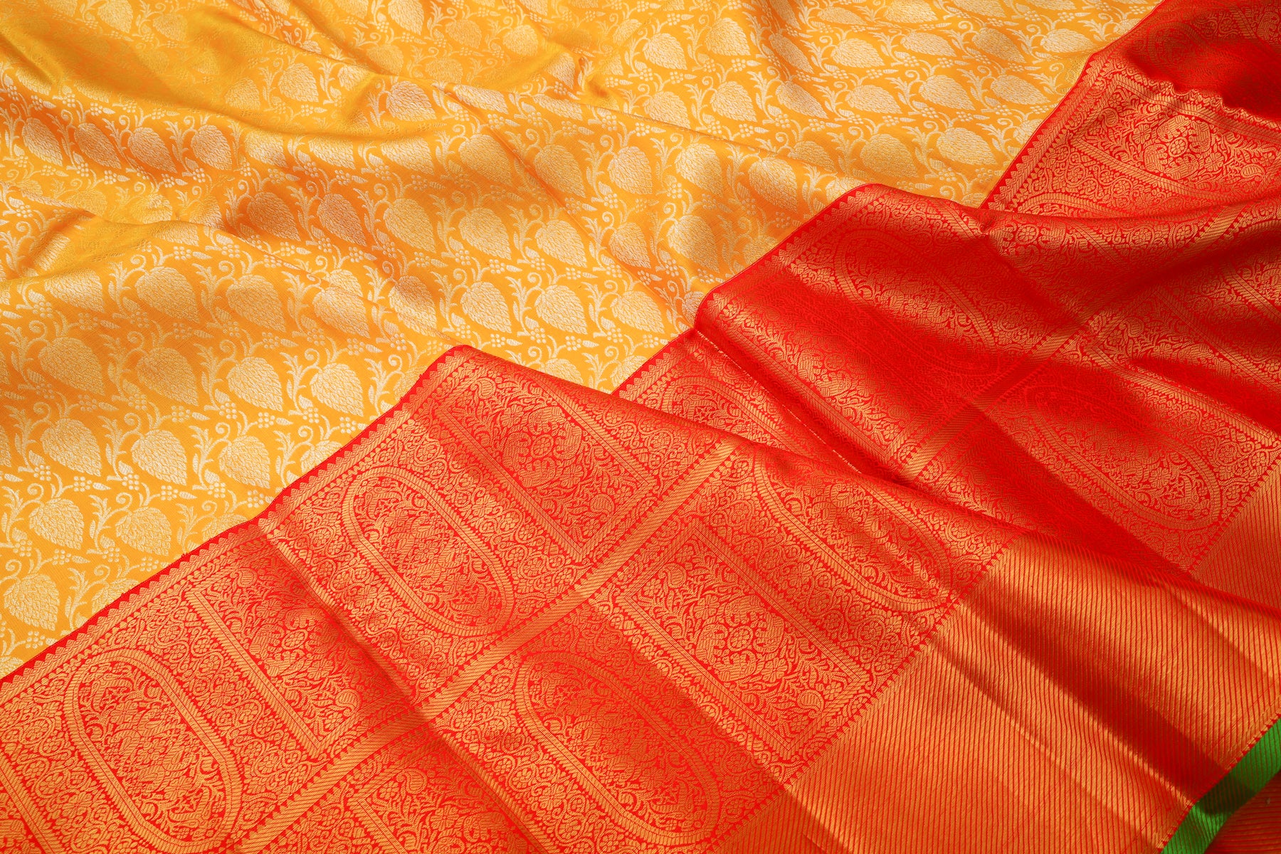 Kanchipuram Silk Brocade Yellow Saree