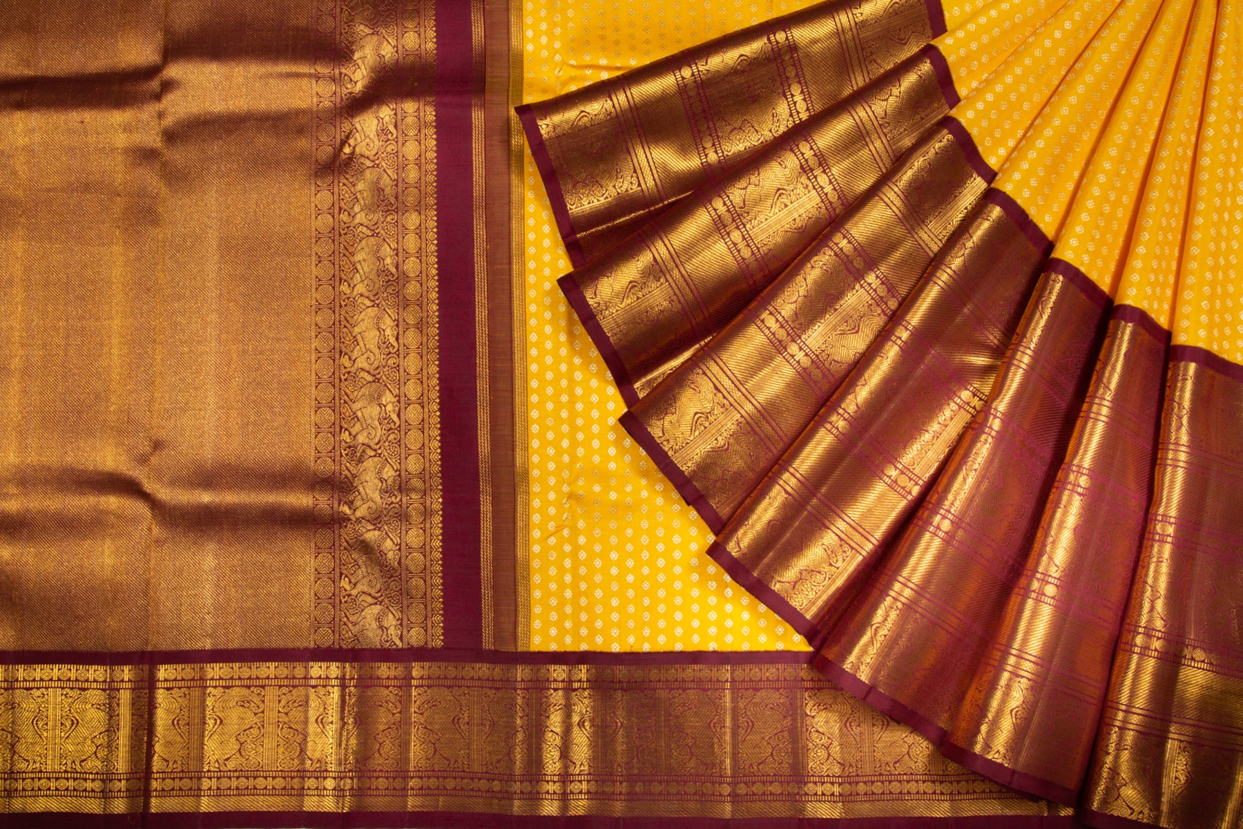 Kanchipuram Silk Brocade Yellow Saree