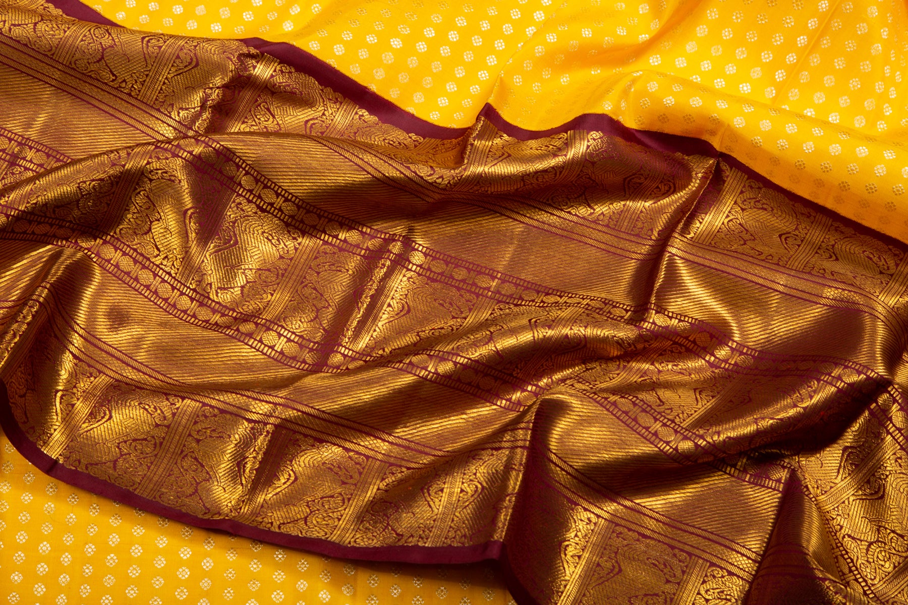 Kanchipuram Silk Brocade Yellow Saree