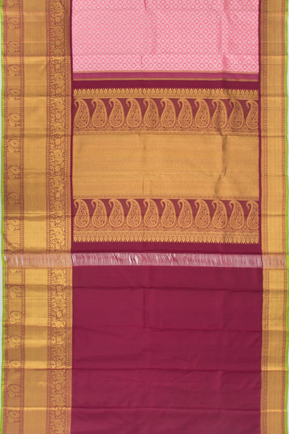 Kanchipuram Silk Criss Cross Checks And Butta Pink Saree