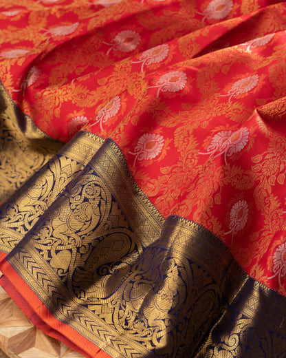 Kanchipuram Silk Jaal and Butta Red Saree