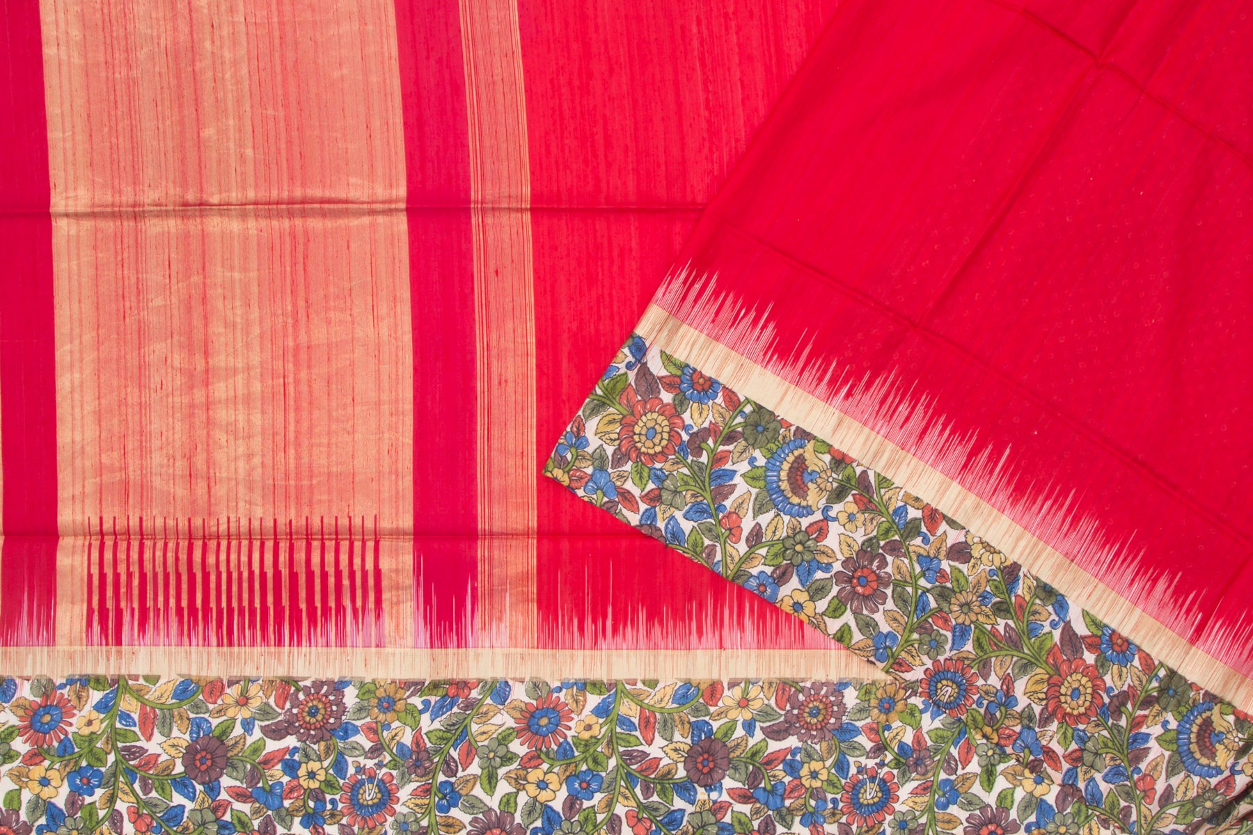 Bhagalpuri Tussar Plain Red Saree