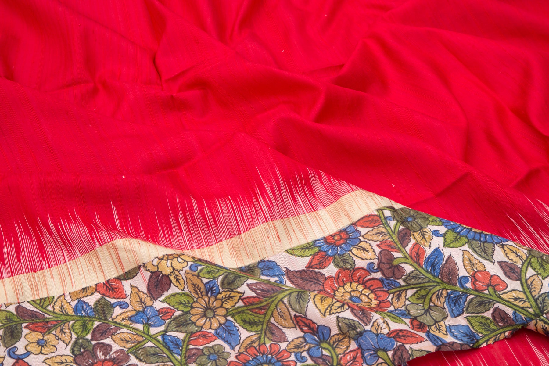 Bhagalpuri Tussar Plain Red Saree